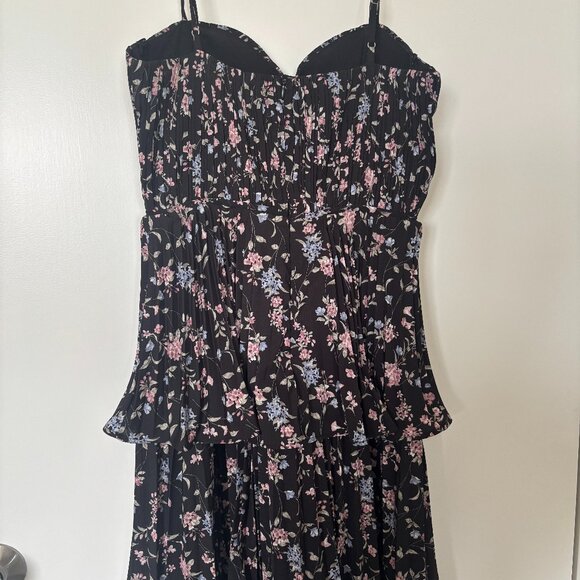 Lulus Cascading Crush Black Floral Print Tiered Bustier Midi Dress | Size XS - Picture 5 of 6